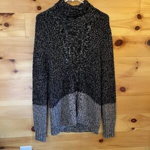 Black & Gray Chunky Knit Turtleneck Sweater Cozy Winter Pullover